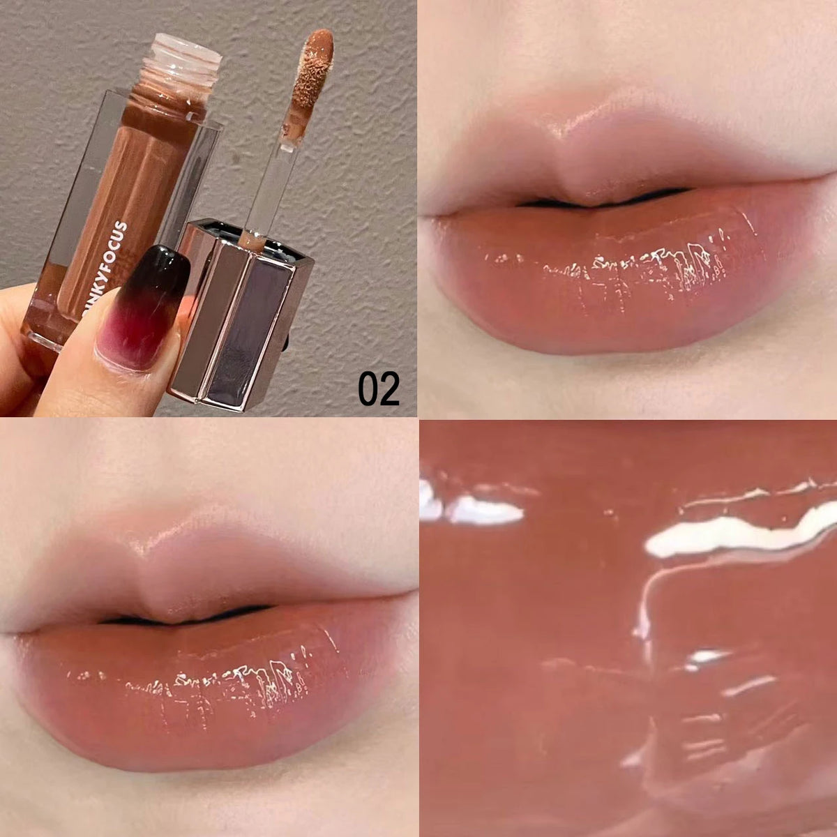 YICKYUE  -  5 Colors Glass Water Gloss Mirror Lip Gloss Long Lasting Natural Waterproof Non Stick Cup Moisturizing Lip Gloss Lipstick Makeup