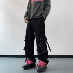 Hearujoy Techwear Cargo Pants Men Hippie Punk Black Trousers Male Hip Hop Harajuku Zipper Darkwear Loose Casual Streetwear