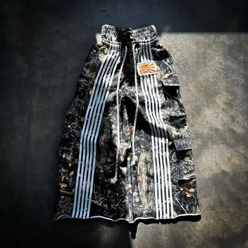 Hearujoy Harajuku Fashion striped design High waisted wide leg pants Women High street punk overalls personality retro couple Y2k pants