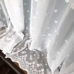 YICKYUE  -  Korean Pink Blue Background Curtain White Three-dimensional Embroidered Dreamy Princess Lace Wedding Room Customization