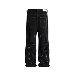 Hearujoy Mud Dyed Graffiti Distressed Hole Baggy Jeans for Men Frayed Streetwear Pantalones Hombre Casual Hole Wide Leg Denim Trousers
