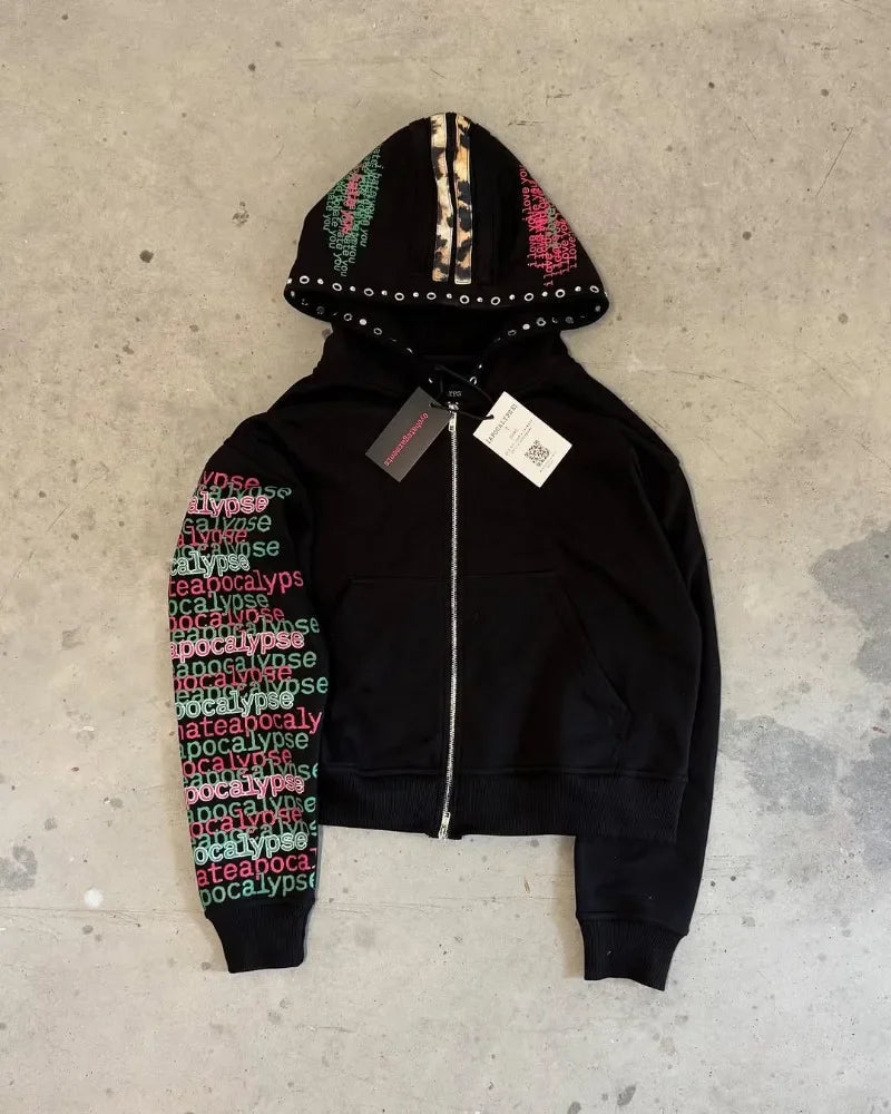 HEARUJOY  -  Dark Style Fashionable Loose Casual Personality Versatile Oversized Hoodie Men Y2k Anime Hip Hop Rock Zipper Sweatshirt Women