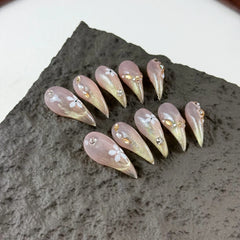 YICKYUE  -  10pcs High-end Purely sensual style, dragon claw design, hand-painted flowers, glittering small diamonds, gradient cat eye effec