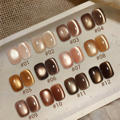 YICKYUE  -  1-12PCS Autumn Maillard Tortoise Shell Gelly Amber Gel Polish Crystal Gold Cat Eye Nail Polish Brown Nails Gold Nails