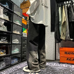 HEARUJOY  -  New Vintage Gradient Letter Prined Baggy Jeans Men High Street Straight Wide Leg Pants Korean Fashion Casual Black Y2K Jean