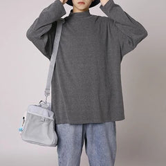 Hearujoy New Mens Turtleneck Tops Solid Color T-Shirts Unisex and Versatile Casual Loose Autumn and Winter Long Sleeve Tops