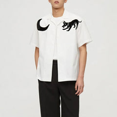 Hearujoy Mens Japanese Graffiti Printed Casual Short-Sleeve Shirt 2024 New Genderless Fashion Personality Youth Trend Simple Shirt Unisex