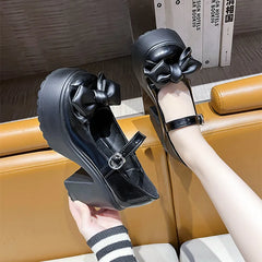 Hearujoy  Chunky High Heel Mary Jane Women Shoes PU Leather Bow Design Platform Pumps Shoes for Women High Heels Buckle Strap Party Shoes