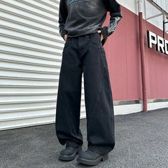 HEARUJOY  -  New Washed Jeans Street Trousers Male Denim Pants Solid Color Wide Leg Pant Button Casual Streetwear Hip Hop Oversized version