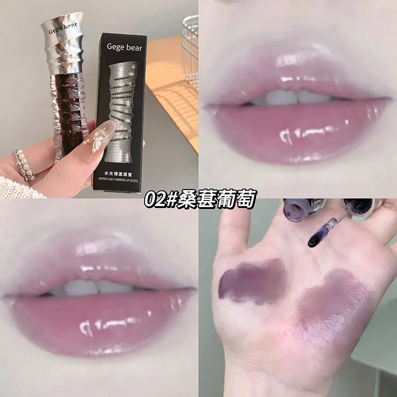 YICKYUE  -  Mirror Water Lip Gloss Nude Tea Brown Lip Glaze Shimmer Moisturizing No Sticky Sexy Plump Purple Glass Jelly Liquid Lipstick Oil