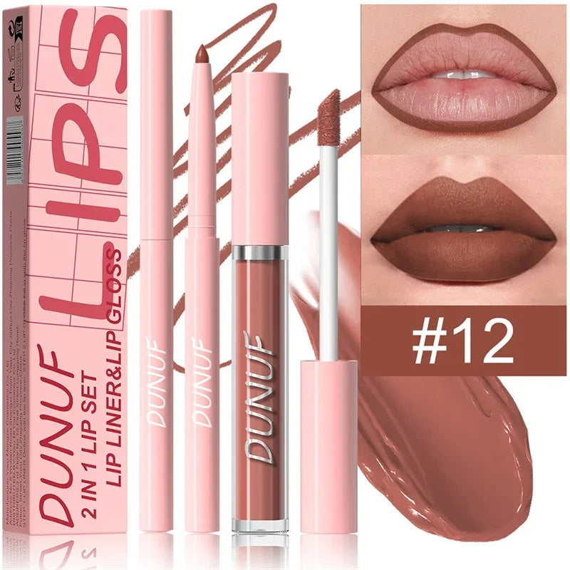 YICKYUE  -  12 Color Matte Lip Liner Pencil Lip Gloss Set Waterproof Lipliner Pen Red Brown High Pigmented Lip Glaze Lips Cosmetics Makeup