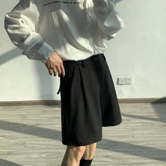 Hearujoy Summer Suit Shorts Men Fashion Social Mens Dress Shorts Korean Loose Business Casual Shorts Mens Grey Black Office Formal Shorts