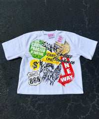 Hearujoy Europe and The United States High Street Fashion Printed Short Sleeve T-shirt Men Y2k New Round Neck Pure Cotton Loose Shirt
