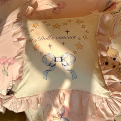 YICKYUE  -  Cute Girl Lace Pillow Cushion Cotton Detachable Cores Home Bedroom Decoration Bed Sofa Bow Letter Printed Pink Pillow 45cmx45cm