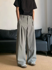 HEARUJOY  -  American Sle Casual Pants Men's Loose Floor-Length Trousers Simple Silhouette Pleated Commute Long Pants ay High-End