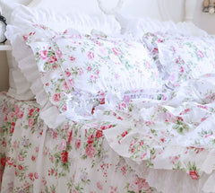 YICKYUE  -  1 Pc Rose Print Pillow Case, Large Ruffle Cover, Floral Lace Pillowcases, Bed Pillowcase, Luxury Home Textile