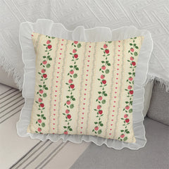 YICKYUE  -  Sweet Retro Pillow Cartoon Small Strawberry Print Lace Wash Cotton Pillowcase Girly Sense Home Decorative Sofa Cushion Pillow