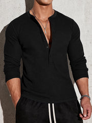 HEARUJOY  -  A New Long-sleeved V-neck Polo Shirt With A Stand-up Collar And Elastic Vertical Stripes For Men Of European Size In Autumn