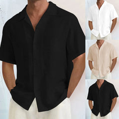 HEARUJOY  -  Summer Men'S Short Sleeve Cardigan Shirt Beach Casual Shirt Loose Regular Fit Casual Men'S Shirt
