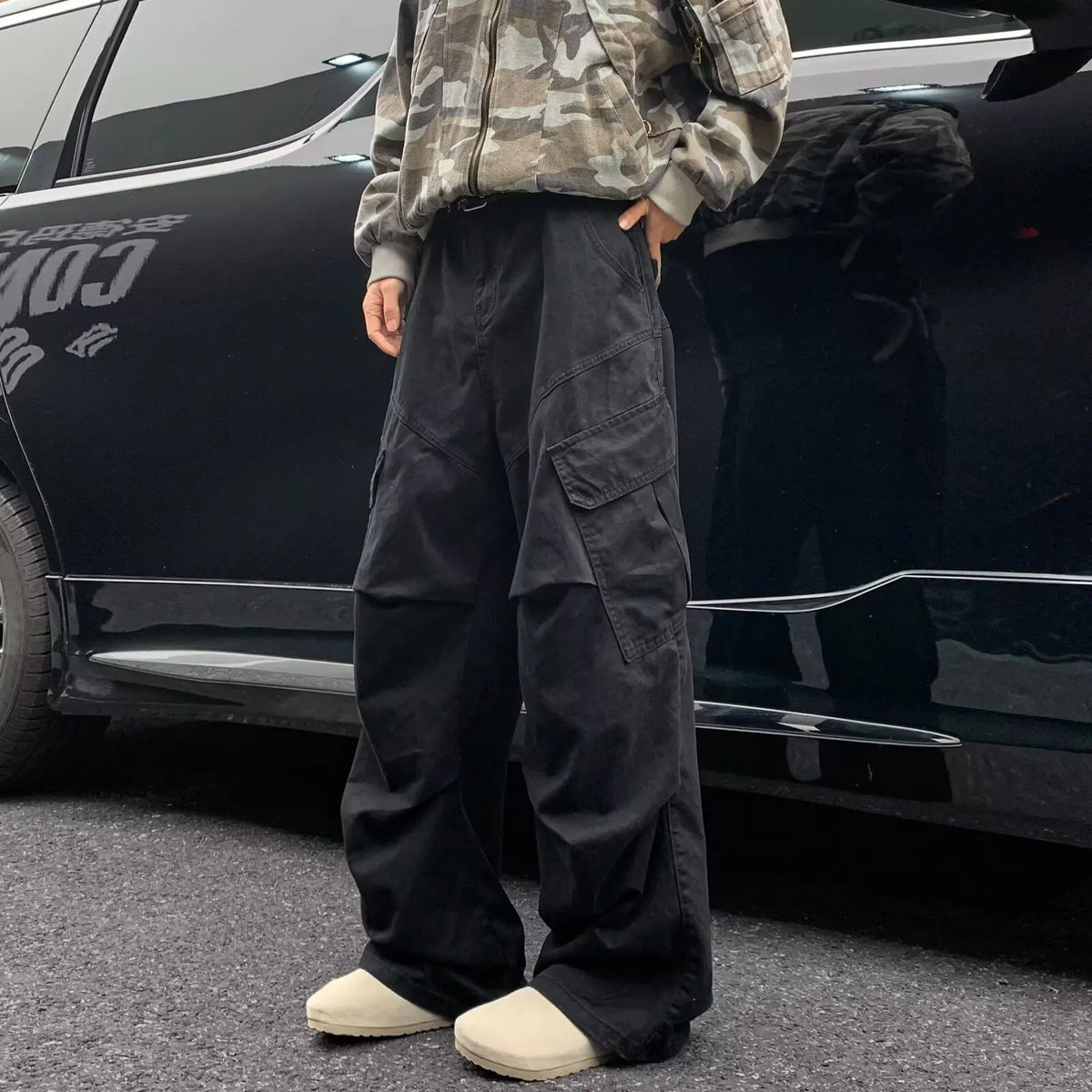 HEARUJOY  -  American straight-leg casual pants men's Hong Kong style spliced contrasting wide-leg pants in summer thin young people quick-