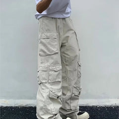 Hearujoy Spring Cargo pants New Popular Rice White Multi-pockets Overalls Harajuku stays Men Loose Casual Trousers Straight Mopping Pants
