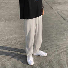 Hearujoy Summer Casual Pants Men Fashion Solid Color Ice Silk Pants Men Japanese Streetwear Korean Loose Straight Pants Mens Trousers