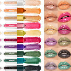 YICKYUE  -  Diamond Water Glazed Mirror Lip Gloss Makeup Nude Jelly Moisturizing Lip Glaze Lasting Metallic Black Liquid Lipstick Cosmetics