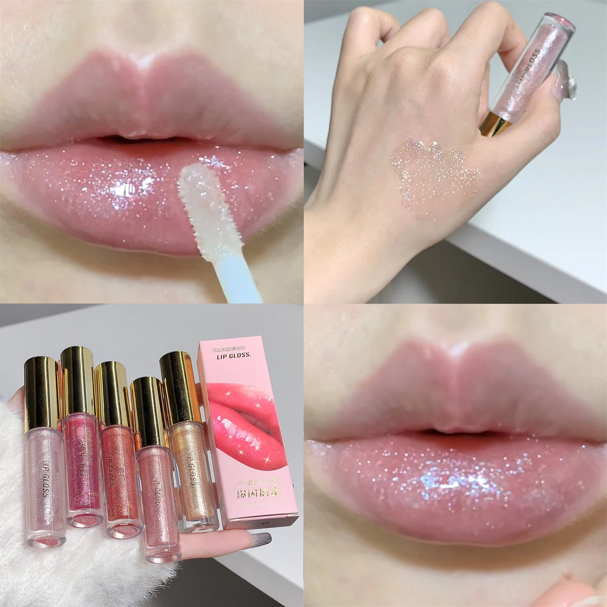 YICKYUE  -  Pearl Diamond Glitter Lip Glaze Long-lasting Moisturizing Plumping Gloss Lip Tint Oil Makeup Mirror Water Light Liquid Lipsticks