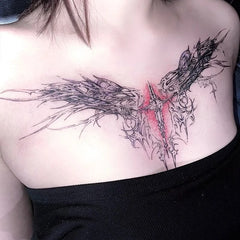 YICKYUE  -  Gothic Wings Cross Temporary Tattoos for Women Chest Back Sexy Art Tattoo Waterproof Fake Tattoo Lasting Tatuajes Temporales