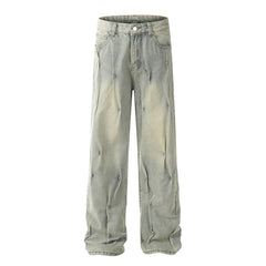 Hearujoy Washed Riveted Folded Niche Design Jeans Men Worn Out Denim Pants 2024 Summer New Fashion Boot Cut Trousers Male 9C6625