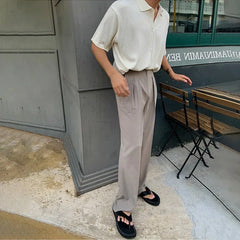 Hearujoy Men's Draped Baggy Suit Pants Luxury Clothing Leisure Button-down Solid Color Straight Premium Elegant Popular Dress Pants M-2XL
