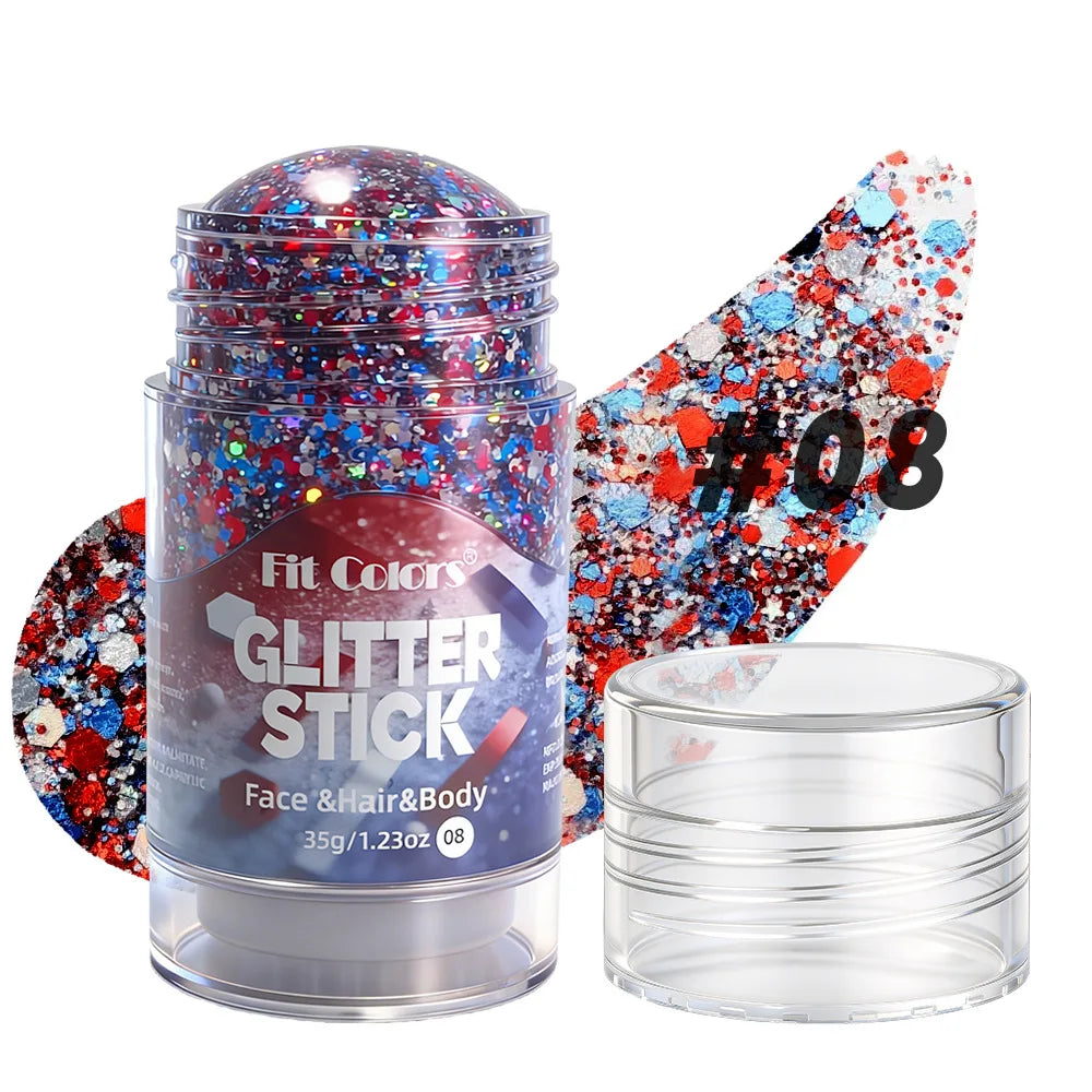 YICKYUE  -  Sparkling Sequins Glitter Gel Stick 8 Colors Sequin Body Glitter Cosmetic Stick Hair Glitter Stick Festival Makeup for Christmas