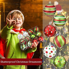YICKYUE  -  12pcs Christmas Ball Ornaments 2.4 Inch Round Plastic Hanging Decorations Glittering Elf Ball Festival Christmas Tree Decoration