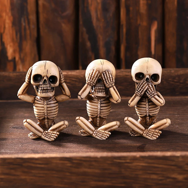 YICKYUE  -  3pcs Baby Skulls Statue See No Evil Hear No Evil Speak No Evil Resin Funny Skull Office Desktop Ornaments Bookshelf Home Decor
