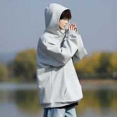 HEARUJOY  -  Spring Casual Hoodie Mens Half Zip Pullover Pure Color Streetwear Oversize Comfort Loose Fit Trending Hooded Sweatshirt