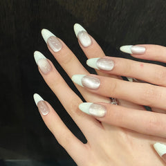 YICKYUE  -  10pcs Handmade Press on Nails French Cat Eyes Shiny Design Fake Nails for Women Girl Wearable Fashion Almond False Nails