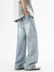 HEARUJOY  -  Summer Men's Lightweight Jeans Korean Fashion Breathable Cotton Drawstring Wide-Leg Baggy Denim Pants Straight Jean Trousers