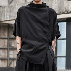 Hearujoy Japanese Mens Dark Tops Model New Loose Small Stand Collar T Shirt Summer Niche Tide Irregular Half Sleeve Shirts