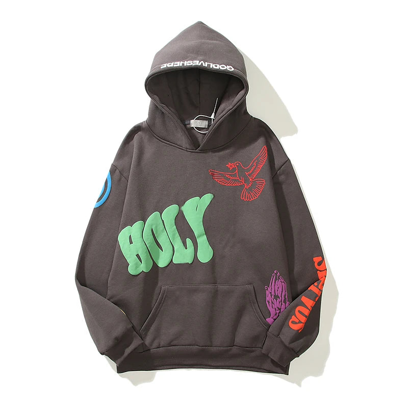 Hearujoy Harajuku Letter Foam Kanye Fleece Pullover Hoodies Men and Women Hip Hop Graffiti Oversized Casual Hooded Sweatshirts