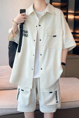 HEARUJOY  -  Summer Set Men's Casual Single Breasted Short Sleeve Shirt Shorts Loose Fashion High Quality Sweatshirt Suit