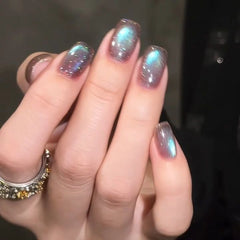 YICKYUE  -  New Cyber Fluorite Cat Eye Gel Nail Polish, Brown Base with Blue-Green Sparkling Holographic Cat Eye Gel