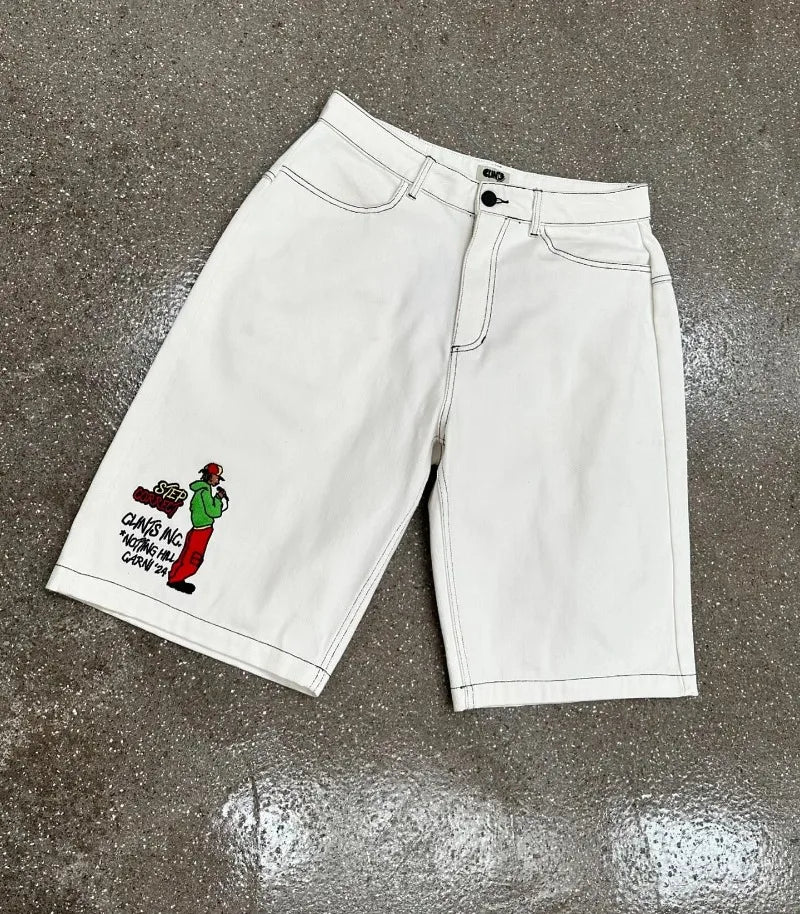 Hearujoy Y2k Streetwear Punk anime Print Jeans Women Hip hop Trend Fashion white denim shorts Harajuku loose casual wide-leg pants