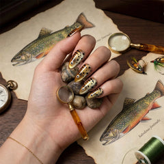 YICKYUE  -  24pcs Halloween Cat Eyes False Nails With Fish Designs Almond Press On Nails Gradient Resin Manicure Nail Art For Daily Wear