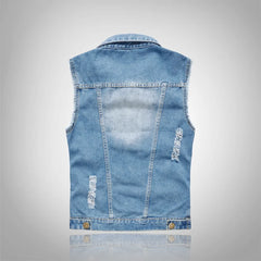 HEARUJOY  -  Men's Big Size New Slim-fit Denim Vest Vest with Ripped Lapel Single Breasted Denim Vest Coat