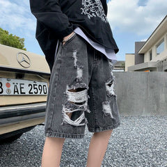 Hearujoy 2024 New Fashion Mens Ripped Short Jeans Brand Clothing Summer Cotton Shorts Breathable Thin Slim Trendy Denim Shorts Male C08