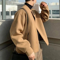 Hearujoy Mens Casual Solid Color Cardigan Sweater Autumn Winter Genderless Fashion Comfortable Loose Temperament Knitted Sweater Unisex