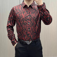 Hearujoy Men's Vintage Fashion Print Business Casual All Match Shirt Autumn Winter Strecth Long Sleeve Slim Velvet Tops Camisas De Hombre