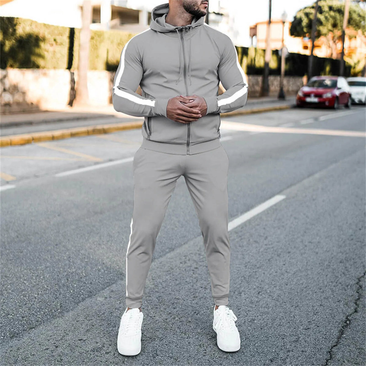 YICKYUE  -  Men'S Casual Sports Suit Patchwork Color Block Sweatshirt Trendy Fashion Sports Two Piece Men Ensemble Homme