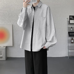 YICKYUE  -  Men's Casual Shirt Single Breasted Striped Long Sleeve Shirt with Chest Pocket Loose Fit ComfortableShirt for Office Wear