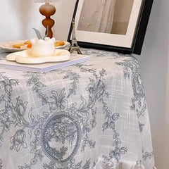YICKYUE  -  French Retro Style Lace Tablecloth Elegant Ruffle Pastoral Table Cloth Coffee Table Nightstand Cover Living Room Home Decoration